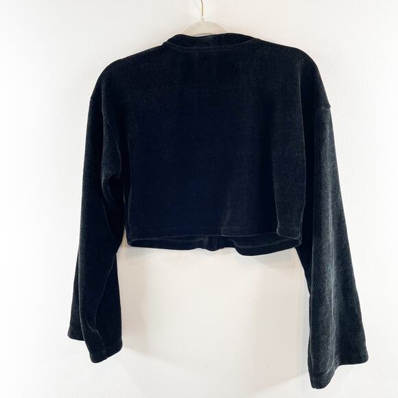 Alo Yoga Chenille Chalet V-Neck Cropped Cardigan Sweater Black XS - Picture 4 of 4